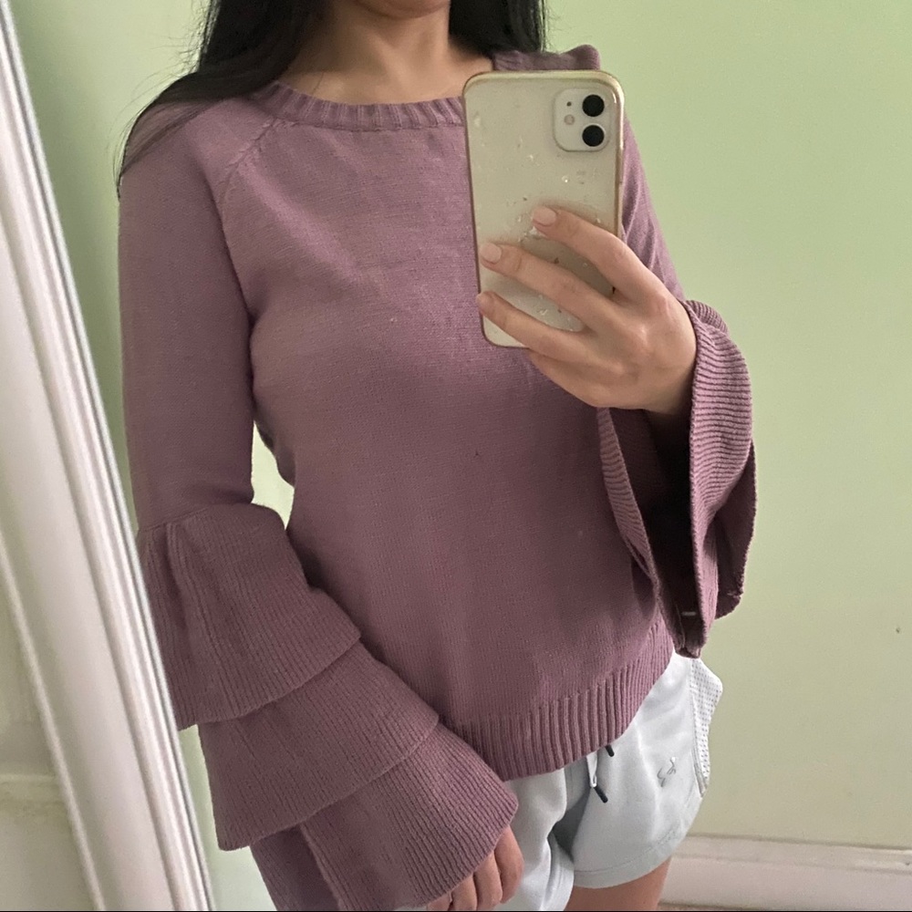 Purple Frilly Sleeve Soft Sweater